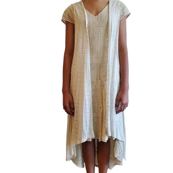 Daisies Long Boho Lace Sheer Open Sleeveless Top Cardigan Vest Large - Picture 2 of 6